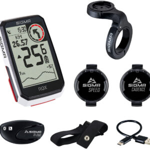GPS Fietscomputer Sigma Rox 4.0 GPS HR + cadans set met overclamp Butler stuurhouder - wit